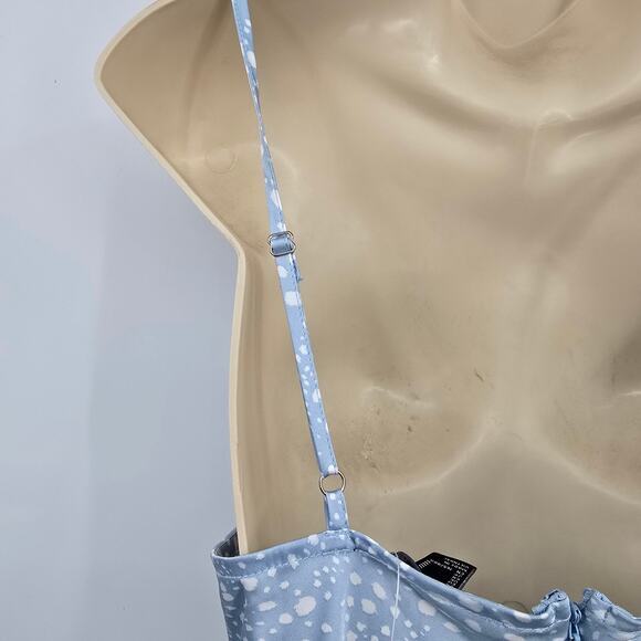 NEW Forever 21 Women's Spotted Satin Drape Neck Spaghetti Strap Mini Dress Blue - Picture 7 of 10